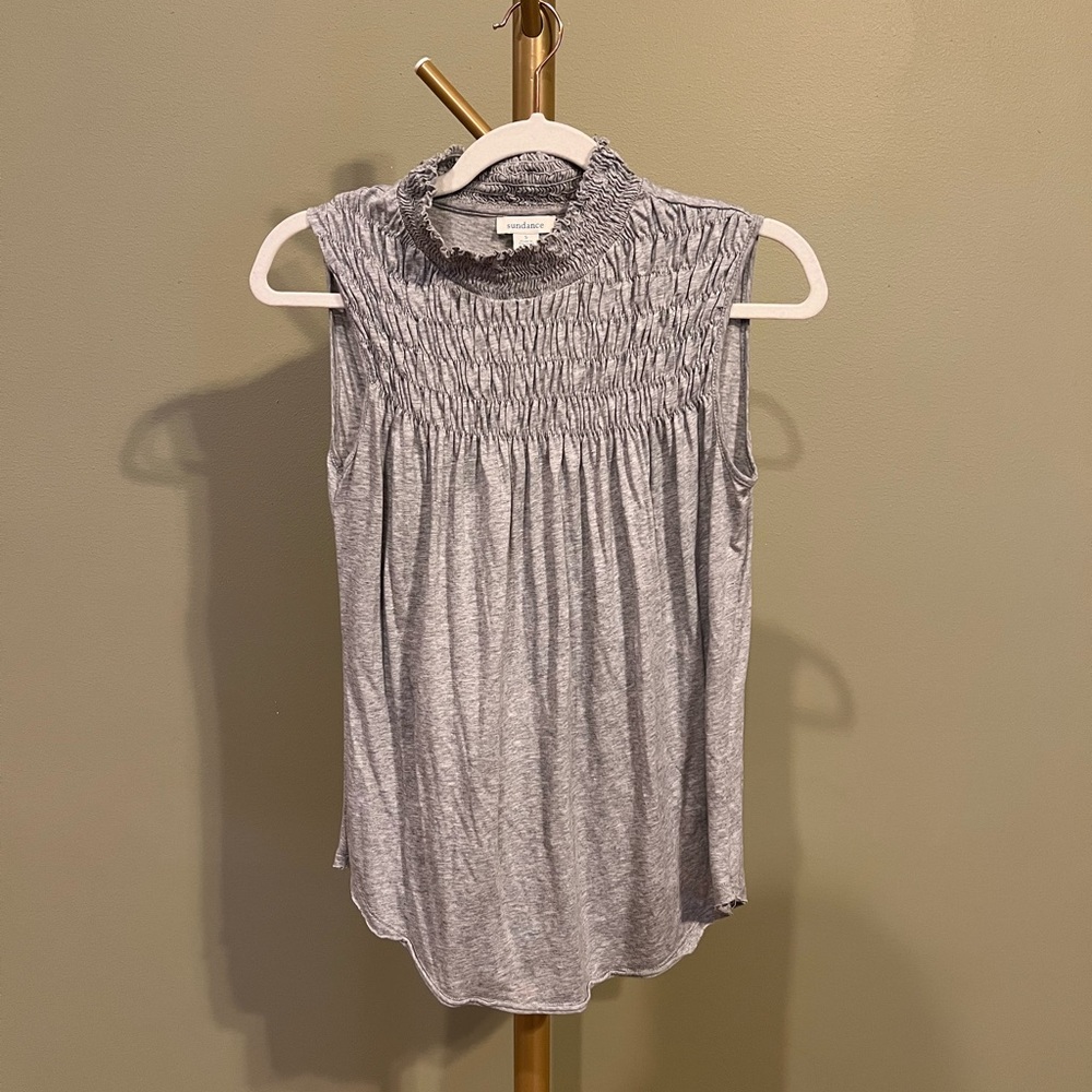 Sundance Gray Smocked Sleeveless Blouse